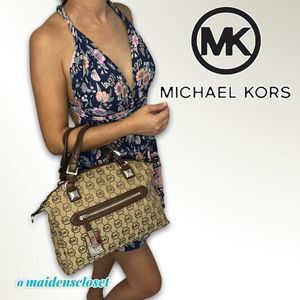 Michael Kors Large Calista Monogramed MK Circle Shoulder  Handbag with Crossbody
